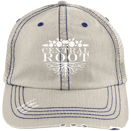 Central Root Distressed Unstructured Trucker Cap