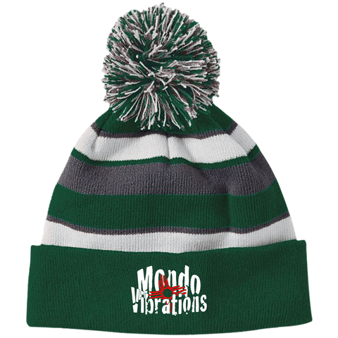 Mondo Vibrations Logo Striped Beanie with Pom
