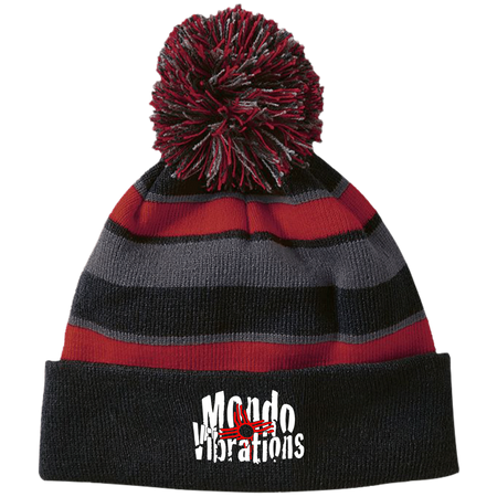 Mondo Vibrations Logo Striped Beanie with Pom